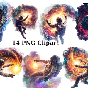 14 Astronautas con estrellas Clipart, Clipart espacial, imágenes PNG individuales sobre fondo transparente, sublimación