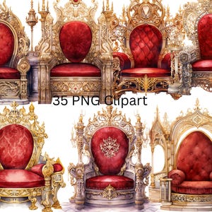 35 Golden Throne Watercolor Clipart, PNG individual images on transparent background, sublimation, commercial use