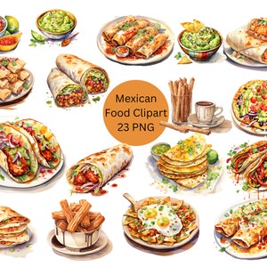 Watercolor Mexican Food Clipart, PNG digital files on transparent background, scrapbook, invitations, commercial use, instant download