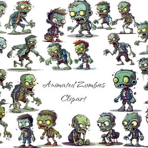 Animated Zombies Clipart, PNG digital files, scrapbook, invitations, Halloween, commercial use, instant download