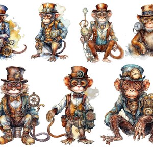 Monkey Steampunk Clipart, PNG Digital Files on Transparent Background ...