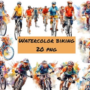 Aquarell Radfahren Clipart, PNG digitale Bilder, transparenter Hintergrund, hohe Qualität, Clipart, 12x12, kommerzielle Nutzung, sofortiger Download