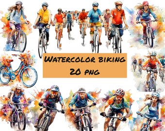 Clipart de bicicleta de acuarela, imágenes digitales PNG, fondo transparente, alta calidad, imágenes prediseñadas, 12x12, uso comercial, descarga instantánea
