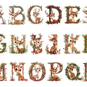 Clipart dell'alfabeto delle renne di Natale, clipart di Natale, singole immagini PNG su sfondo trasparente, sublimazione, uso commerciale