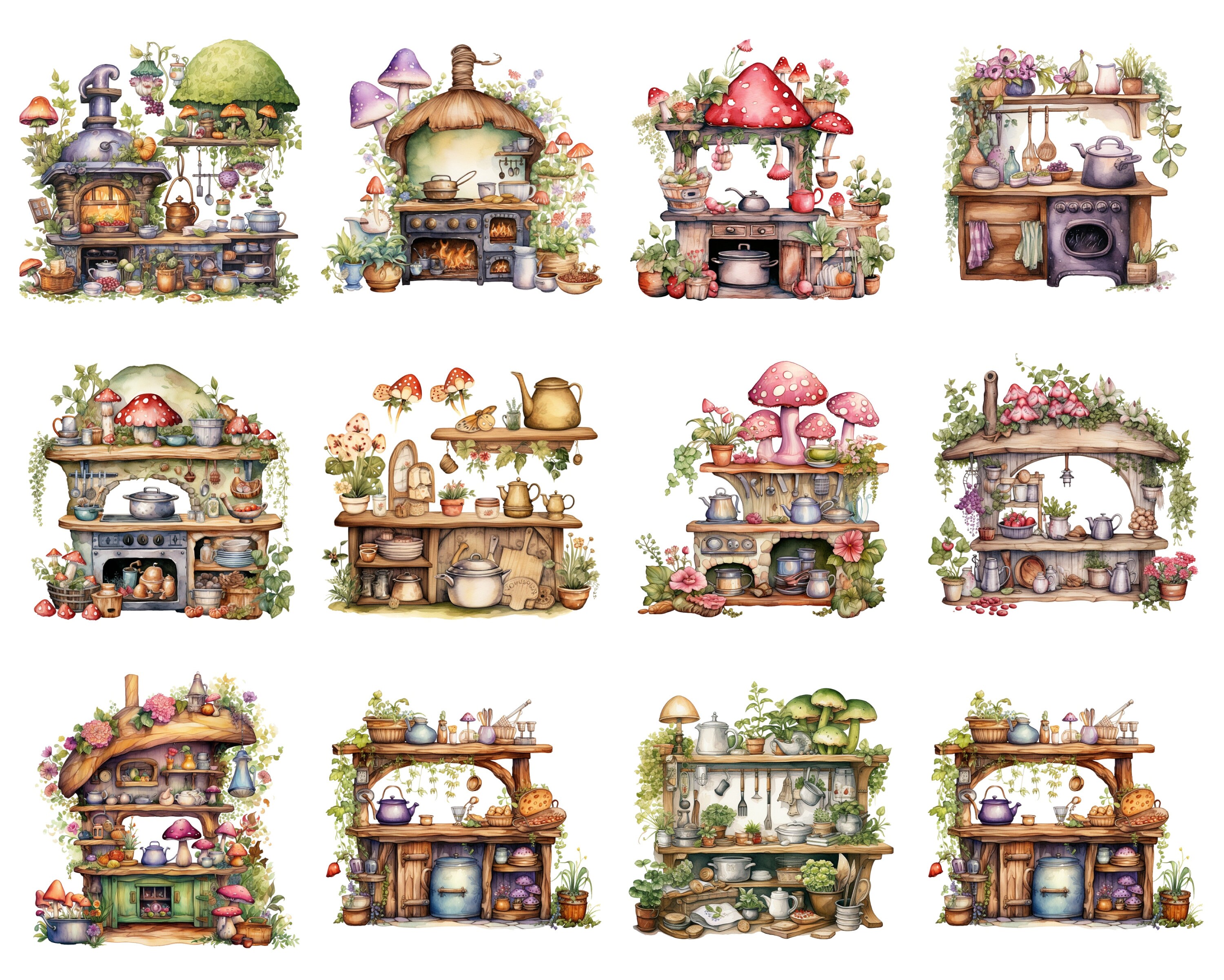 Watercolor Fairy Kitchen Clipart, PNG Digital Files on Transparent ...