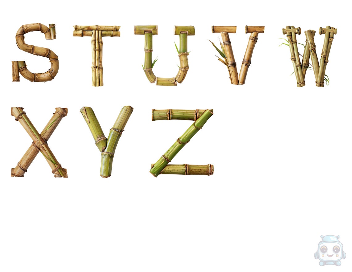 Clipart Bamboo Alphabet, PNG Digital Files on Transparent Background ...