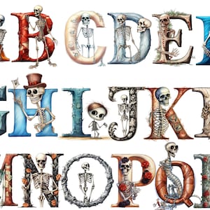 Skeleton Alphabet Clipart,  transparent background, high quality, clipart, 12x12, commercial use