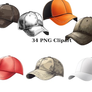 34 Clipart di cappellini da baseball, Clipart di oggetti, immagini PNG singole su sfondo trasparente, sublimazione