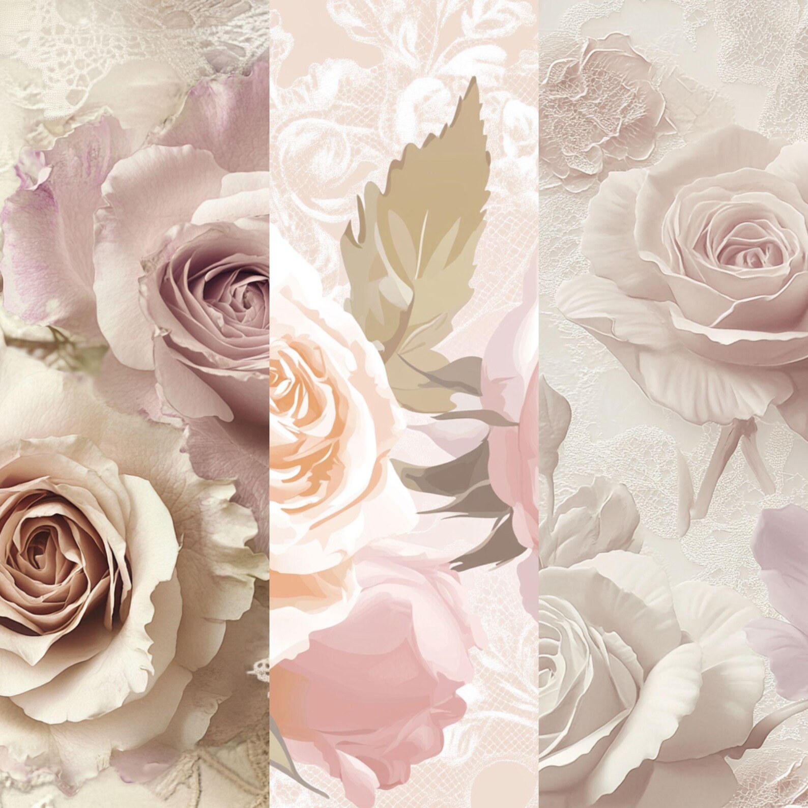 Vintage Rose Digital Paper - Romantic Pink Cream Floral Backgrounds ...