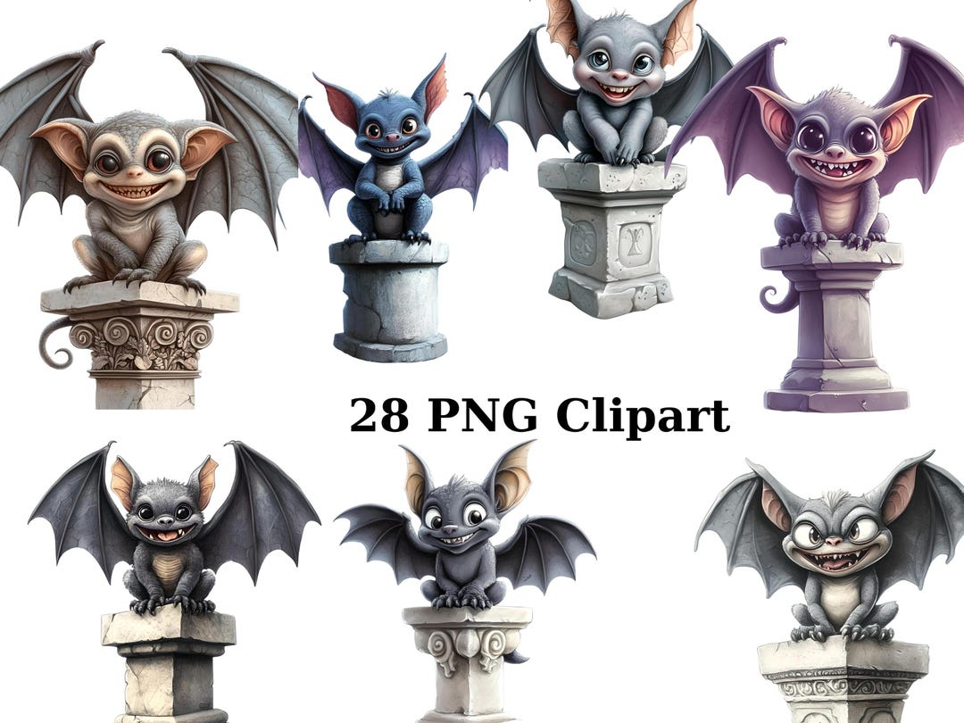 28 Cute Gargoyles Clipart, Gothic Clipart, PNG Individual Images on ...