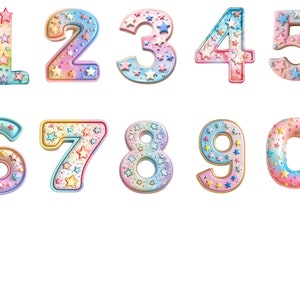 Aquarell Sterne Zahlen Clipart, PNG Einzelbilder, kommerzielle Nutzung, transparenter Hintergrund, Sublimation