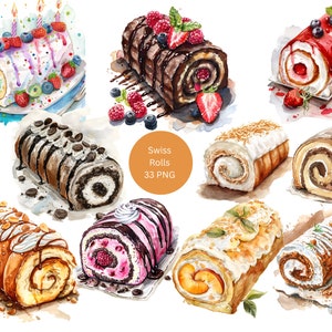 Aquarell Schweizer Brötchen Clipart, Leckere Desserts PNG Einzelbilder auf transparentem Hintergrund, Sublimation, kommerzielle Nutzung