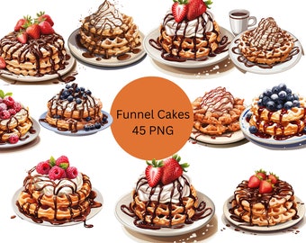 Funnel Cakes Clipart, Sweet dessert PNG, digital files on transparent background, commercial use