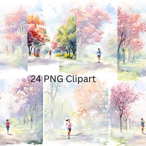24 Frauen Jogging Aquarell Clipart, PNG Einzelbilder auf transparentem Hintergrund, Sublimation, kommerzielle Nutzung