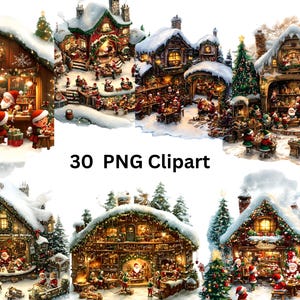 30 Clipart de oficina do Papai Noel, clipart de Natal, imagens individuais PNG em fundo transparente, sublimação