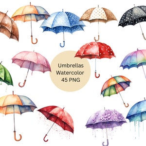 Aquarell Regenschirme Clipart, PNG Einzelbilder auf transparentem Hintergrund, Sublimation, kommerzielle Nutzung