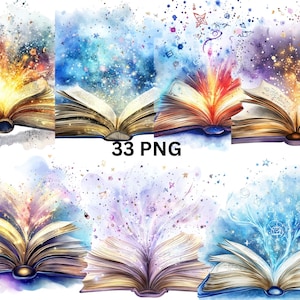 Aquarel magisch boek PNG - 33 transparante fantasyboek-clipart, mystieke digitale kunst, Instant Download