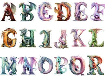 Dragon alphabet, letters png, alphabet png, instant download for commercial use, High resolution, 12x12, commercial use