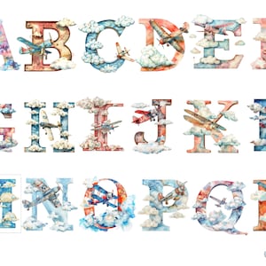 Aquarela Avião Alfabeto Clipart, letras planas png, fundo transparente, alta qualidade, clipart, 12x12, uso comercial