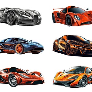 Acquerello Fast Cars Clipart, immagini digitali PNG, sfondo trasparente, alta qualità, 12x12, uso commerciale, download istantaneo
