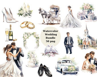 Watercolor Wedding Clipart Bundle, wedding png, instant download for commercial use, High resolution, 12x12, commercial use