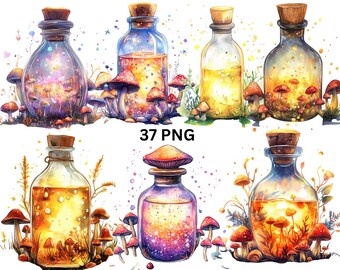 37 Fairy Potions Watercolor Clipart, PNG digital files on transparent background, sublimation, commercial use