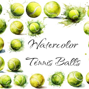 Aquarell Tennisbälle Clipart, digitale PNG-Dateien auf transparentem Hintergrund, Scrapbook, Einladungen, kommerzielle Nutzung, sofortiger Download
