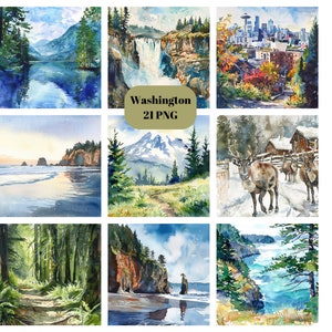 Aquarell Washington State Clipart, Amerika Clipart, PNG einzelne Bilder auf transparentem Hintergrund, Sublimation, kommerzielle Nutzung