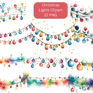 Aquarell Weihnachtslichter Clipart, PNG digitale Dateien auf transparentem Hintergrund, Sublimation, kommerzielle Nutzung