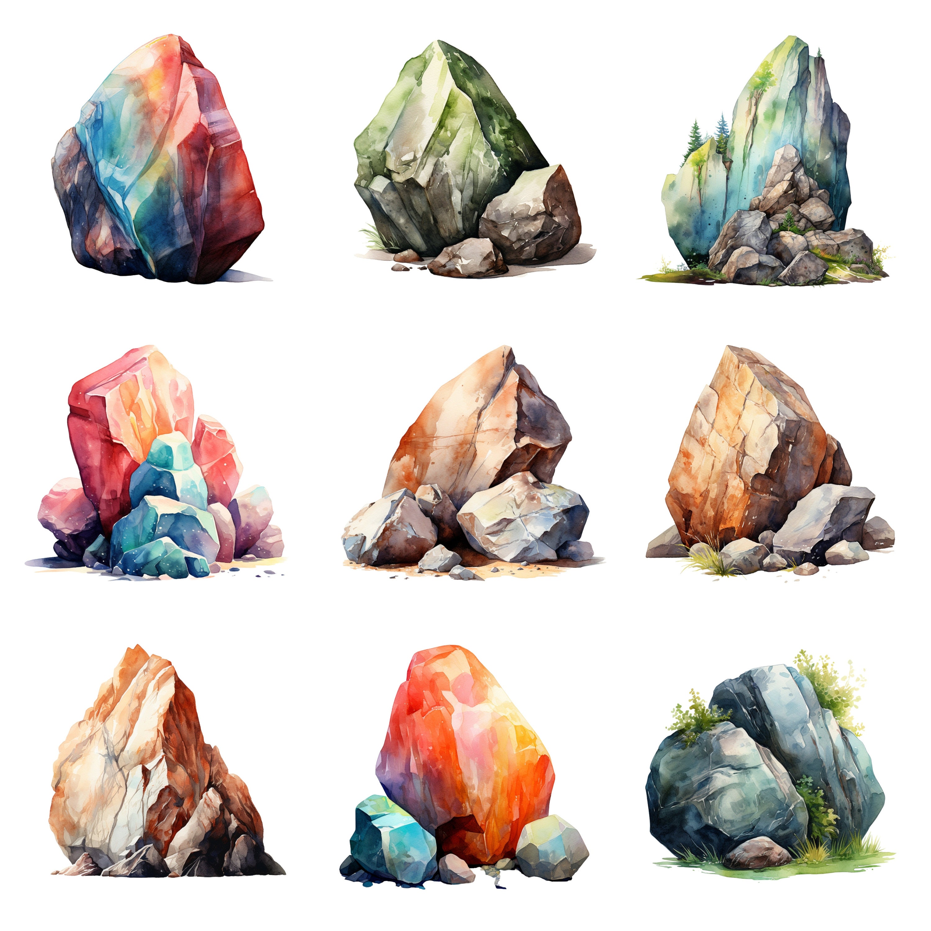 Watercolor Rocks Clipart, PNG Digital Files on Transparent Background ...