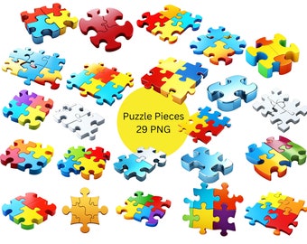 Puzzle Pieces Clipart, PNG digital files on a transparent background, scrapbook, invitations