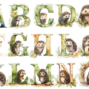 Hedgehog Alphabet Clipart, letras, ouriço, fundo transparente, alta qualidade, clipart, 12x12, uso comercial