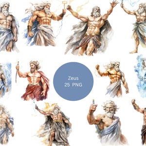 25 Zeus Acquerello Clipart, Clipart di mitologia greca, singole immagini PNG su sfondo trasparente, sublimazione