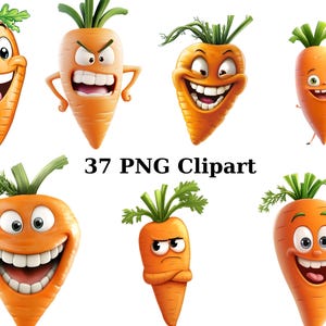 37 images individuelles de clipart drôle de carottes, clipart fantaisiste, PNG sur fond transparent, sublimation