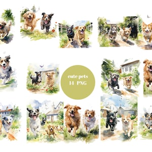 14 cliparts aquarelle animaux ludiques, clipart animaux, fichiers numériques PNG sur fond transparent, sublimation