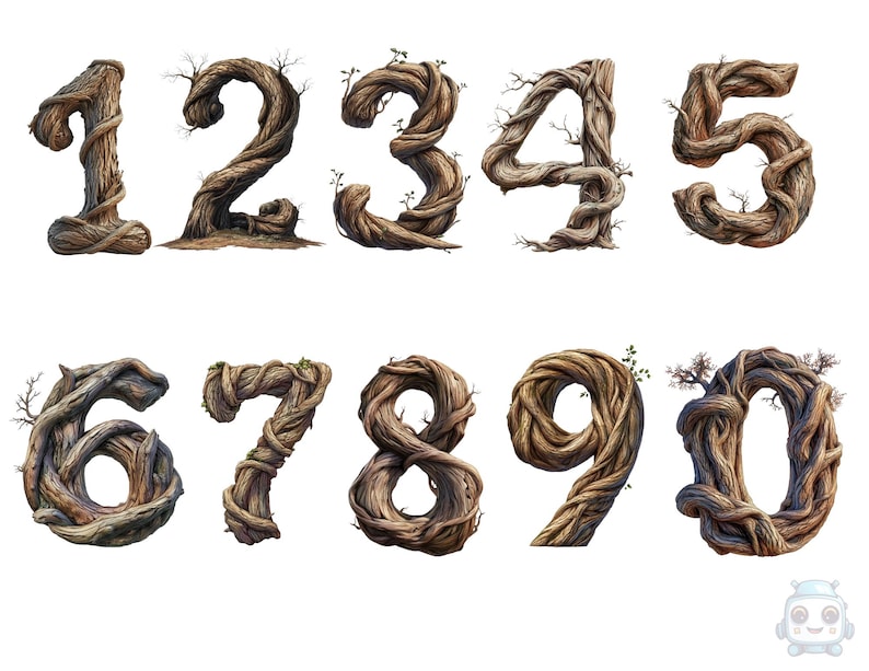 Rustic Wood Numbers PNG Clipart | Tree Bark and Branch Numbers Instant ...