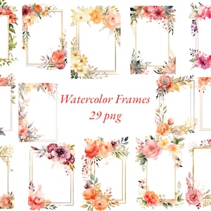 Cadres de mariage aquarelle, fond transparent, haute qualité, clipart, 12x12, utilisation commerciale