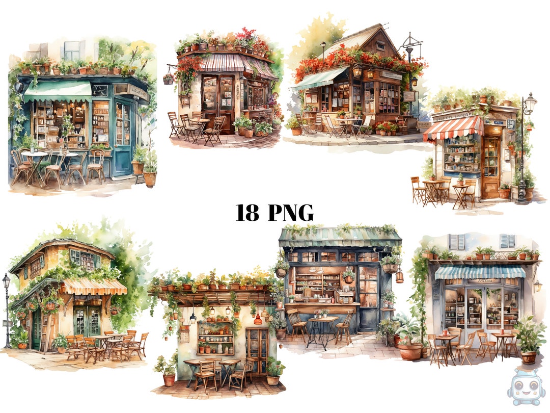 18 Cozy Cafe Watercolor Clipart, Coffee Clipart, PNG Digital Files on ...