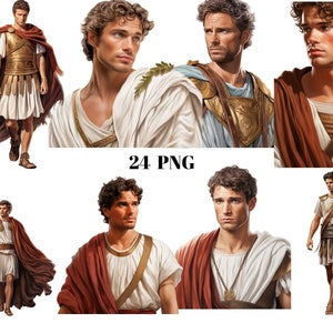 24 Romeinse mannen aquarel clipart, het oude Rome, digitale PNG-bestanden op transparante achtergrond, sublimatie, commercieel gebruik
