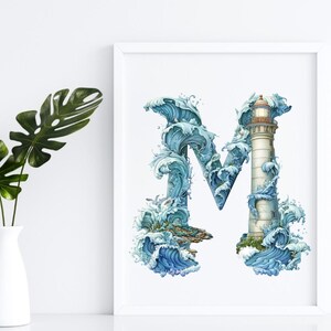 Lighthouse Waves Alphabet Clipart - Nautical Coastal Letters PNG ...