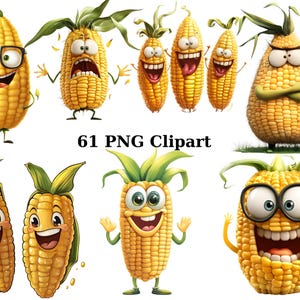 61 Funny Corns Clipart, Whimsical Clipart, Cute Corns, PNG individual images on transparent background, sublimation
