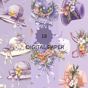 Vintage Floral Easter Hats Digital Paper, Pastel Spring Hat Backgrounds, Printable Scrapbook Paper Set