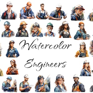 Watercolor Engineers Clipart, PNG digital files on a transparent background, scrapbook, invitations, commercial use, instant download