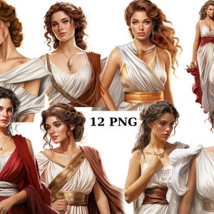 12 Roman Women Watercolor Clipart, Ancient Rome, PNG digital files on transparent background, sublimation, commercial use