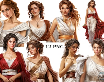 12 Roman Women Watercolor Clipart, Ancient Rome, PNG digital files on transparent background, sublimation, commercial use