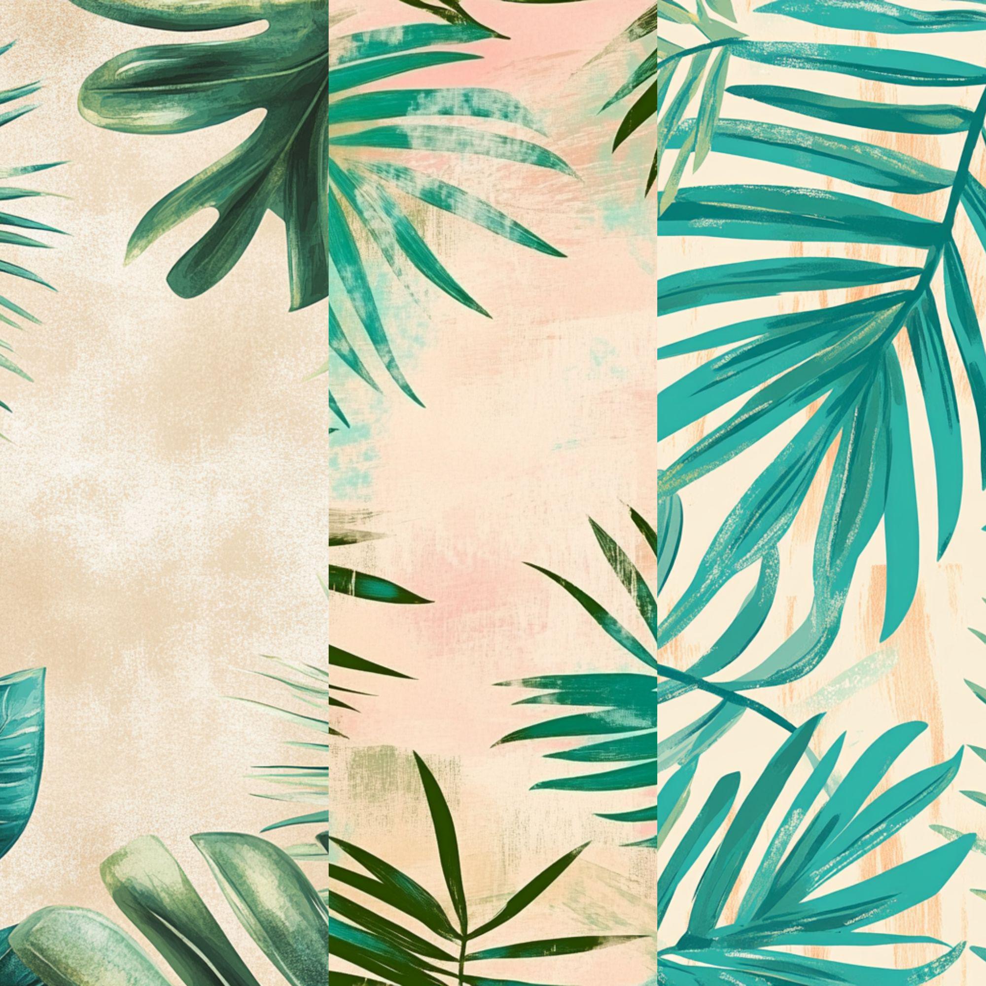 Tropical Palm Leaf Digital Paper Pack – Green & Teal Jungle Patterns on ...