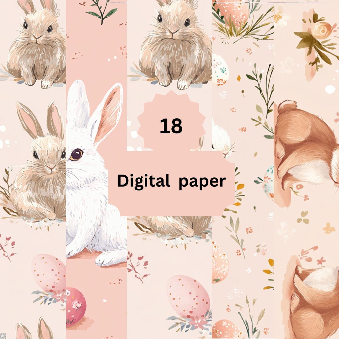 Pastel Bunny Easter Digital Paper, Cute Pink Spring Backgrounds for ...