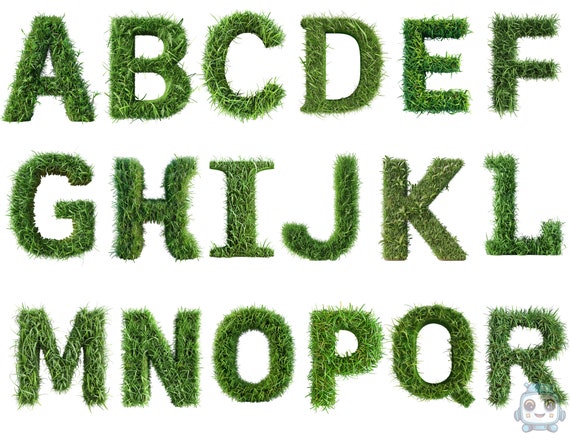 Watercolor Grass Alphabet Clipart, PNG individual images on transparent background, sublimation, commercial use