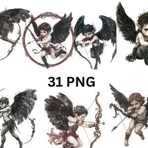 31 Gothic Cupids Aquarell Clipart, Gothic Clipart, PNG Einzelbilder auf transparentem Hintergrund, Sublimation