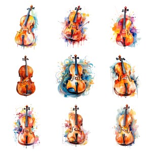 Colorsof Cellos Watercolor Cellos Clipart, PNG Digital Files on Transparent Background ...